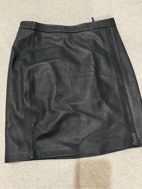Boston Proper Black Leather Mini Pencil Skirt Peek-a-boo Lace Slit